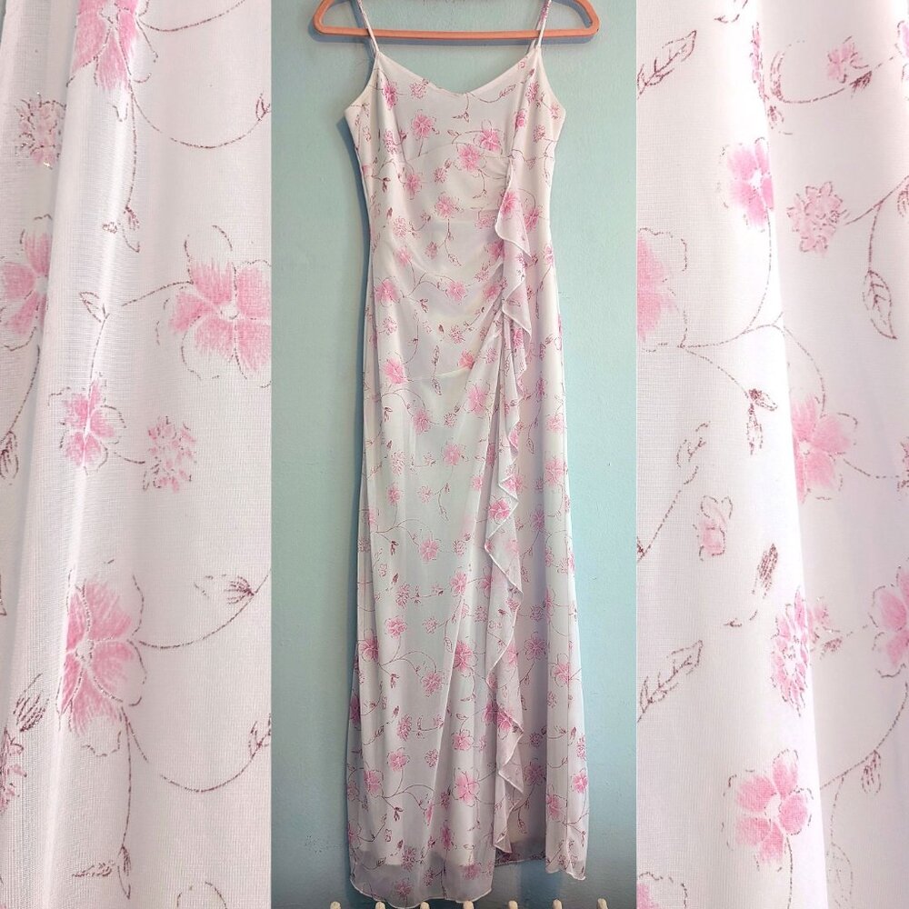 Vintage Y2K Taboo Maxi Dress Floral Glitter Fairycore Prom Fairycore Empire S